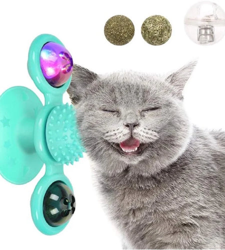 Cat Toys,Windmill Cat Toy with Led Ball and Catnip Ball,Cat Turntable Teasing Interactive Toy with Suction Cup, Funny Kitten Windmill Ball Cat Toys for Indoor Cats, Massage Scratching Tickle-1Pack