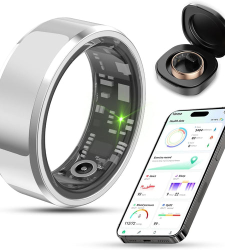 2025 Upgrade Smart Ring Health Tracker for Men Women - IP68 Waterproof Fitness Ring with Sleep Tracker/Heart Rate/Blood Oxygen/Steps/Distance/Calories, Air Shutter, Charging Case up to 7-Day