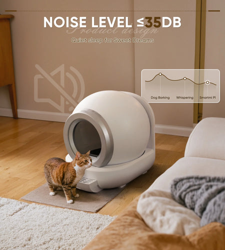 Automatic Self-Cleaning Cat Litter Box with Plastic Pad, Smart Cat Litter Box with APP Control, White