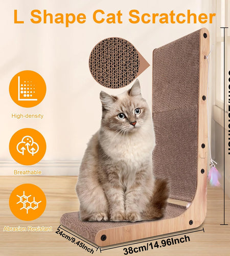 L Shape Cat Scratcher, 23.6 Inch Cat Scratchers for Indoor Cats, Protecting Furniture Cat Scratch Pad, Cardboard Cat Scratching