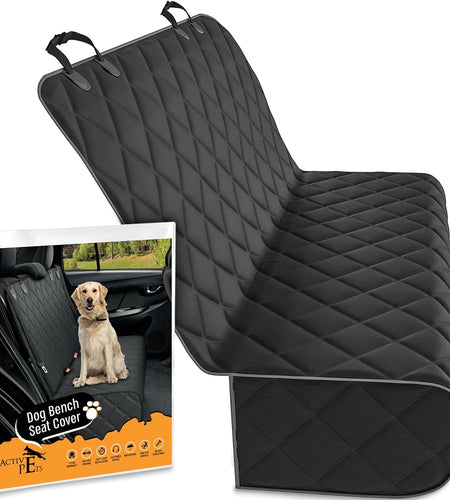 Fabric Car Bench Dog Seat Cover for Back Seat, Waterproof Vehicle Seat Covers, Durable Scratch Proof Nonslip, Protector for Pet Fur & Mud, Washable - Black